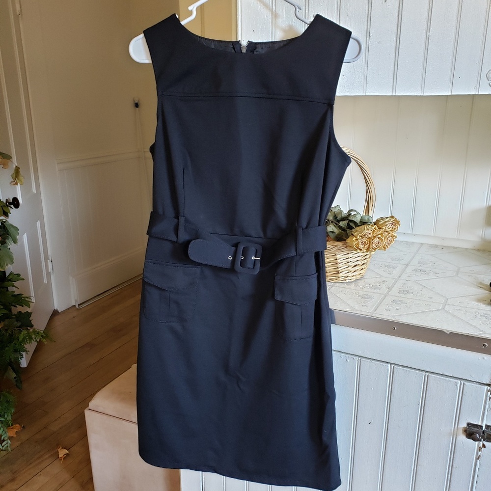 Size 10P Merona black dress with belt and pockets